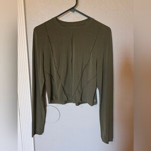 Army Green Cropped Long Sleeved Shirt